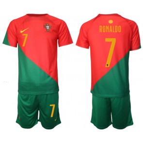 Portugalia Cristiano Ronaldo #7 Koszulka Podstawowych Dziecięca MŚ 2022 Krótki Rękaw (+ Krótkie spodenki)